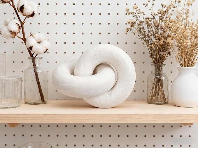 2-Link Wood Chain, Hand Carved Coffee Table Decoration, Boho Decor for Bedroom, Living Room,Shelf Entryway Table,Book Shelf (White)