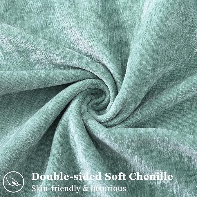 decorUhome Spring Couch Euro Sham Throw Pillow Covers 24x24 Set of 2, Decorative Soft Velvet Neutral Chenille Pillow Covers with Elegant Design for Sofa Bed Living Room Home Decor, Aqua Haze