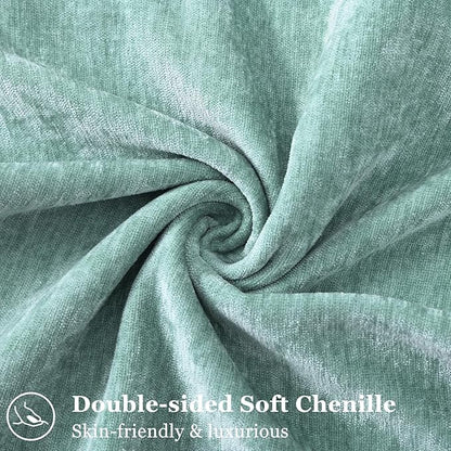 decorUhome Spring Couch Euro Sham Throw Pillow Covers 24x24 Set of 2, Decorative Soft Velvet Neutral Chenille Pillow Covers with Elegant Design for Sofa Bed Living Room Home Decor, Aqua Haze