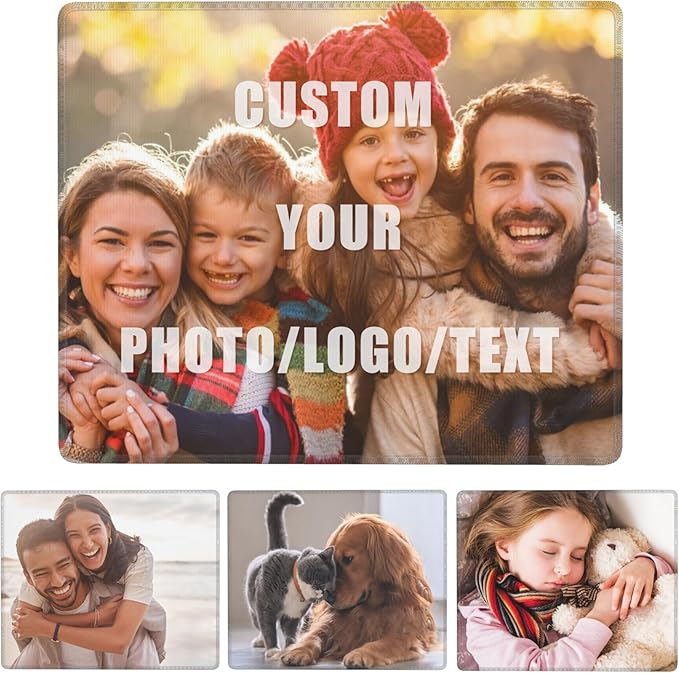 Custom Mouse Pad, Personalized Mouse Pad with Your Photo Text Logo, Customized Non-Slip Mousepad for Home Office and Computer Gaming Desk