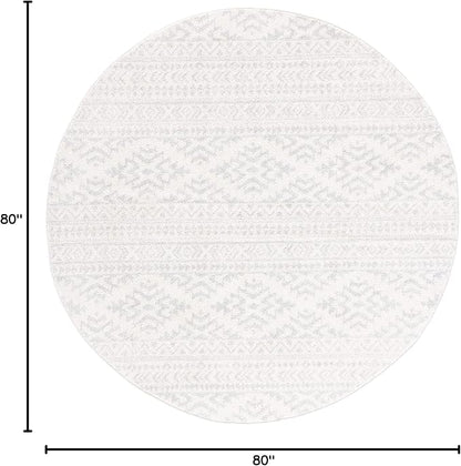 SAFAVIEH Tulum Collection Area Rug - 6'7" Round, Ivory & Light Grey, Moroccan Boho Tribal Design, Non-Shedding & Easy to Clean, Ideal for Living Room, Bedroom, Dining Space (TUL272G)