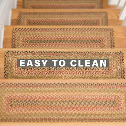 Homespice Kingston Jute Braided Staircase Step Treads, Warm Country Decor, Set of 13, Multicolor 8x28 Oval Rugs for Stairs - Easy to Clean, Tightly Stitched and Durable