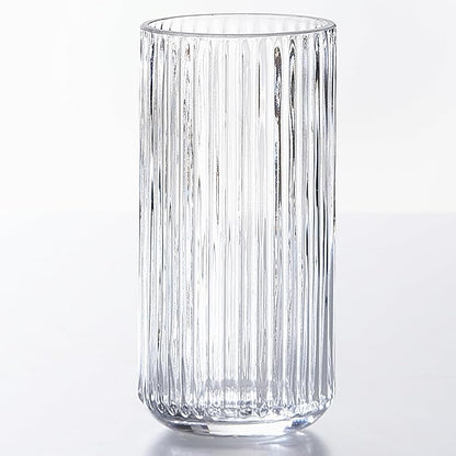Clear Glass Flower Vase for Pampas Grass, 7.5 inch Medium Decorative Centerpiece Ribbed Vase for Dining Table, Office Desktop, Shelf Bookshelf, Mantel, Entryway, Bathroom, Countertop, Farmhouse, Gift
