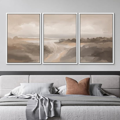 MUDECOR Framed Canvas Print Wall Art Serene Landscape Neutral Coastal Illustrations Realism Decorative for Living Room, Bedroom, Office - 24"x36"x3 White