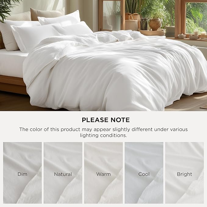 Bedsure 100% Washed Cotton Duvet Cover Cal King - Natural White Minimalist Cotton Duvet Cover Linen Like Textured - GentleSoft™ Plain Simple Bedding, Natural White, California King, 104"x98"