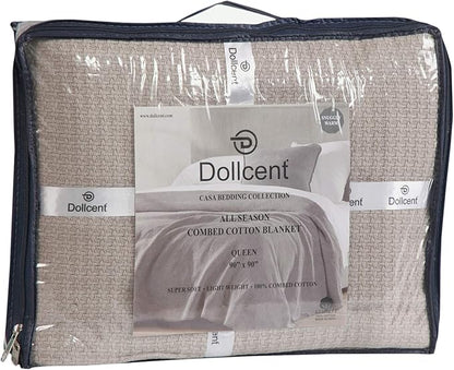 DOLLCENT 100% Soft Premium Combed Cotton Thermal Blanket– Queen Blanket– Soft Cozy Warm Cotton Blanket– Bed Throw Blanket– Queen Bed Blankets– All Season Cotton Blankets– Sand Queen Cotton Blankets