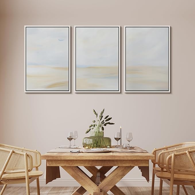 MUDECOR Framed Wall Art Print Set Minimalist Coastal Horizon in Soft Blue and Sand Colors Illustrations Modern Art Boho Decorative Chic for Living Room, Bedroom, Office - 24"x36"x3 White