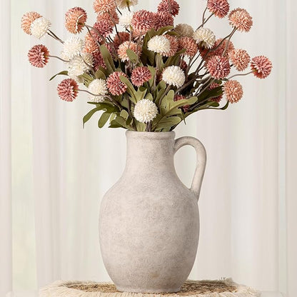 Ceramic Flower Vase Home Decor - 10 Inch Large White Rustic Table Flowers Vases Living Room Bedroom Plant Decorations Farmhouse Vintage for Kitchen Shelf Office Coffee Dining Desk House Women