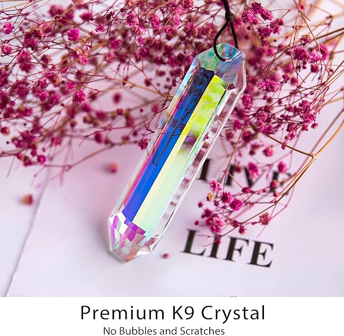 HDCRYSTALGIFTS 3 Pack 5" Large Crystal Sun Catcher Prisms for Windows, AB Colored Suncatcher Crystals Window Indoor Hanging Rainbow Maker Prisms for Home Garden Christmas Tree Decor