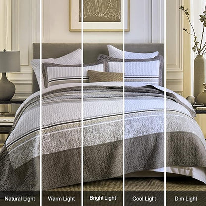 Oversized King Bedspread Quilt 128" x 120", 100% Cotton Lightweight Bed Spreads Coverlet Set Farmhouse Bedding Cover, 3 Piece, Brown/Gray/Beige