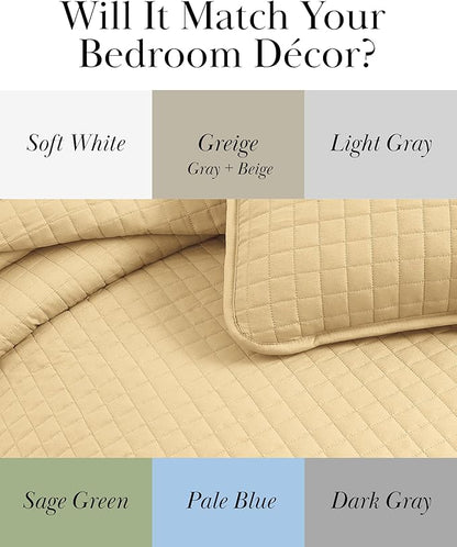 Southshore Fine Living, Inc. Full/Queen Quilt Bedding Set, Cozy Coverlet Queen Size Bedspread, Wrinkle-Free, Pet Hair Resistant Bedding, Full Size Quilt Coverlet w/2 Pillow Shams, Gold
