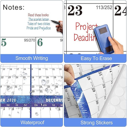 32" x 48" 2026 Wall Calendar Dry Erase - Large Starry Sky Calendar Wet & Dry Erasable Laminated 12 Month Annual Yearly Planner, Reversible, Horizontal/Vertical (2026 Wall Calendar)