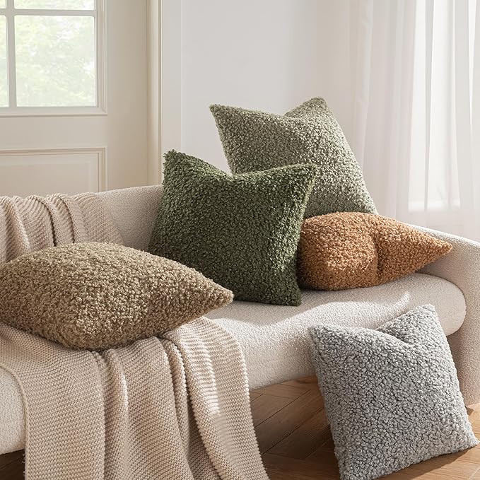 MIULEE Pack of 2 Throw Pillow Covers 20x20 Inch Olive Green Faux Fur Decorative Sherpa Spring Pillow Covers Fuzzy Accent Soft Sheepskin Fleece Cushion Cases for Boho Home Decor Couch Living Room Bed