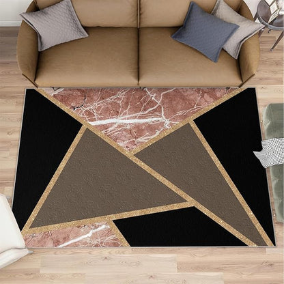 Black Gold Marble Rug Modern Geometric Marble Area Rug Mid-Century Minimalist Geometric Rugs Vintage Crackle Carpet Washable Non-Slip Carpet for Bedroom 7x10ft