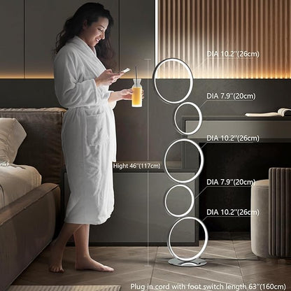 COSYLUX LED Modern Floor Lamp for Bedroom, 3 Way Bright Dimmable Corner Standing lamp with 5-Ring for Living Room & Office Reading Light, 3260LM, 6000K, Chrome.