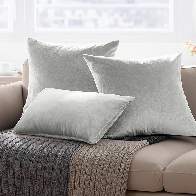 Phantoscope Pack of 2 Velvet Decorative Throw Pillow Covers Soft Solid Square Cushion Case for Couch Shiny Silver 18 x 18 inches 45 x 45 cm