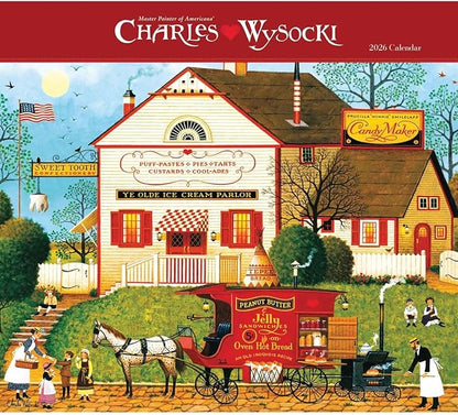 Carousel Calendars Charles Wysocki Americana Deluxe Wall Calendar 2026 – Timeless Vintage Scenes, Premium Large Format Calendar Jan-Dec 2026, 12″ × 14″