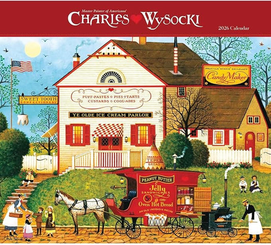 Carousel Calendars Charles Wysocki Americana Deluxe Wall Calendar 2026 – Timeless Vintage Scenes, Premium Large Format Calendar Jan-Dec 2026, 12″ × 14″