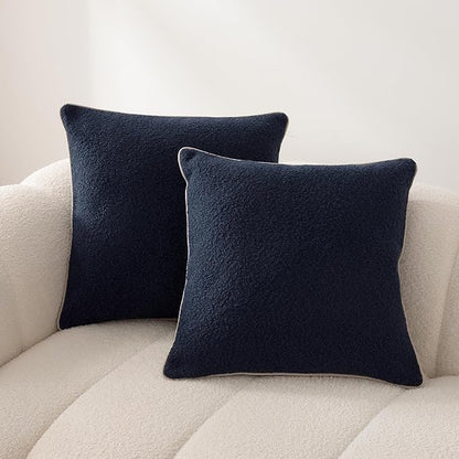 Amazon Basics Boucle Throw Pillow Covers for Couch, Living Room, Home Decor with Hidden Zipper, Blue, 16×16in, Pack of 2