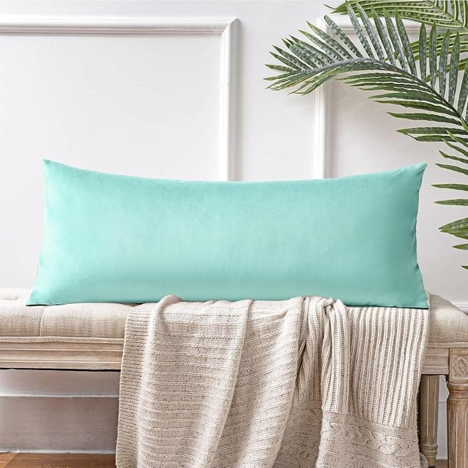 Artscope Luxury Velvet Lumbar Pillow Cover Super Soft Decorative Rectangle Pillowcases Soft Solid Cushion Cases for Couch Sofa Bedroom Car Decor 14x36 Inch Aqua Green