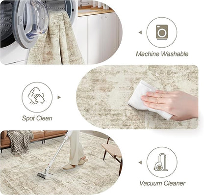 Abstract Rug 8x10 Large Living Room Rugs Neutral Modern Washable Area Rugs for Bedroom Dining Room Non-Slip Stain Resistant Foldable Thin Rug Beige Gray