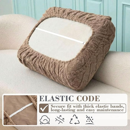 3 Pcs Jacquard Couch Cushion Covers for Sofa Stretch Plush Soft Seat Cover Washable Sofa Slip Covers with Elastic Bottom Modern Boho Furniture Protector for Sectional Slipcovers(Tan)