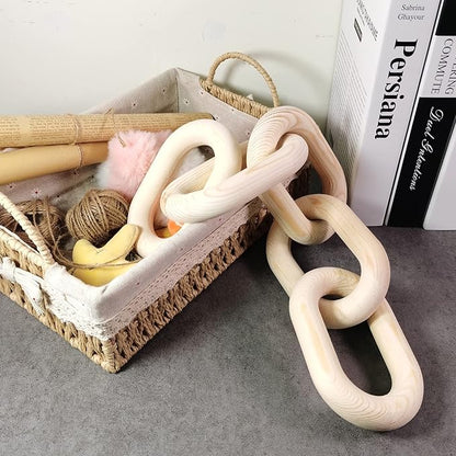 Wood Chain Link Decor, Shelf Decor Accents 5 Link Chain Boho Pine Wood Carved Modern Home Decor，for Farmhouse Living Room Bedroom Bookshelf Porch Coffee Table Decor(Wood Color)