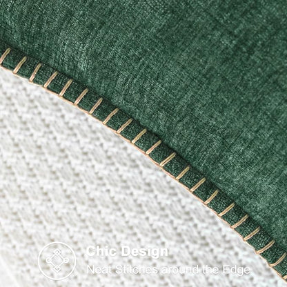 CaliTime Christmas Throw Pillow Covers Decorative 24 X 24 Inches Pack of 2 Cotton Thread Stitching Edges Solid Dyed Soft Chenille Cushion Cases for Couch Sofa Bed Living Room Farmhouse Dark Green