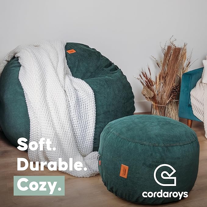 CordaRoy's Chenille Bean Bag Pouf Footstool - Washable Fabric Ottoman Cover with Durable Foam Insert - Versatile Footrest for Basement, Living Room, Office - 26" x 17" - Charcoal | Made in The USA