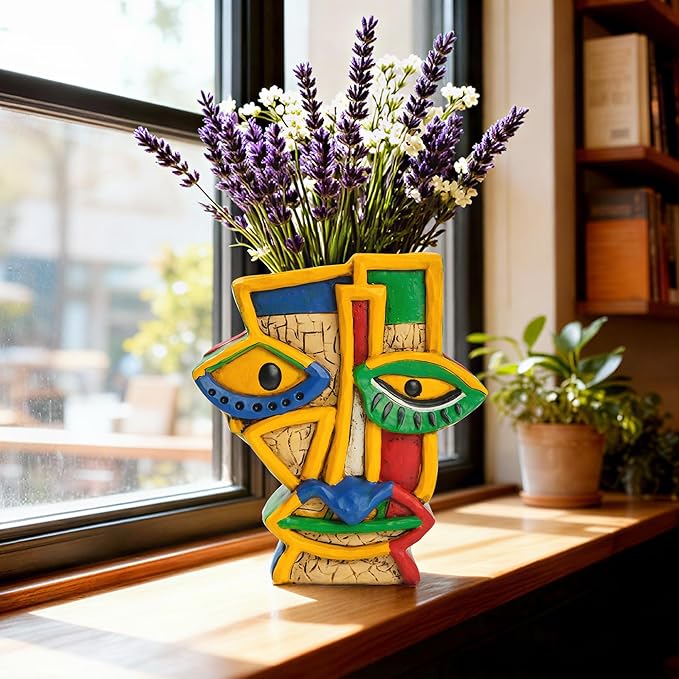 Abstract Face Planters Pots,Unique Head Planter for Indoor Plants,Resin Picasso Flowerpot with Drainage Hole,Cute Plant Pots for Outdoor Garden Decor & Home Art Decoration