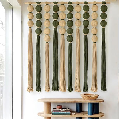 Macrame Wall Hanging Large Boho Wall Decor Natural Green Jute Sphericity Cotton Textile Wall Hanging Geometric Art Fiber Yarn Art Handmade For Living Room Bed Room Apartment Wedding Party 39" Wx39" L