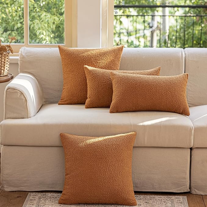 GEEORY Decorative Throw Pillow Covers 16x16 Inch Pack of 2,Textured Boucle Neutral Cushion Cases for Bed Couch Sofa, Accent Mordern Farmhouse & Minimalist Home Decor (Orange) GE04-16