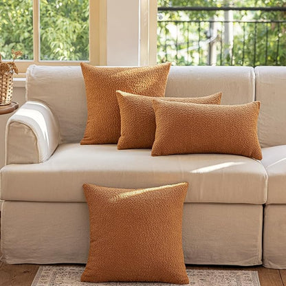 GEEORY Decorative Throw Pillow Covers 24x24 Inch Pack of 2,Textured Boucle Neutral Cushion Cases for Bed Couch Sofa, Accent Mordern Farmhouse & Minimalist Home Decor (Orange) GE04-24