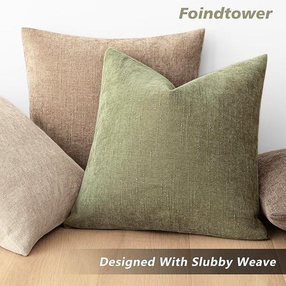 Foindtower Pack of 2 Soft Textured Chenille Throw Decorative Pillow Covers Square Accent Solid Cushion Cover Cozy Neutral Farmhouse Pillow Case for Couch Sofa Bedroom Living Room 16x16 Inch,Sage Green