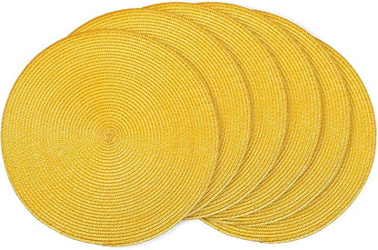 AHHFSMEI Round Braided Placemats 15 Inch Round Table Mats for Dining Tables Natural Woven Heat Resistant Place mats Set of 6 (Yellow)