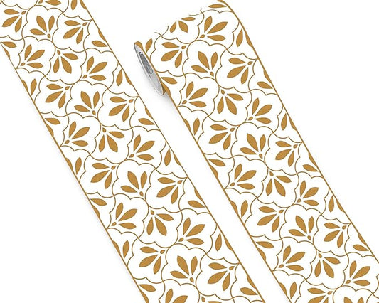 FLFK Wallpaper Border Gold and White Patterns Peel and Stick Wall Border Self Adhesive Wallpapers for Living Room Bedroom Kitchen Bathroom 6"x240"