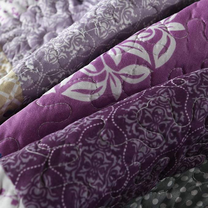 HoneiLife Quilt Set Queen Size - 3 Piece Microfiber Quilts Reversible Bedspreads Patchwork Coverlets Floral Bedding Set All Season Quilts- Late Spring,Queen/Full Size