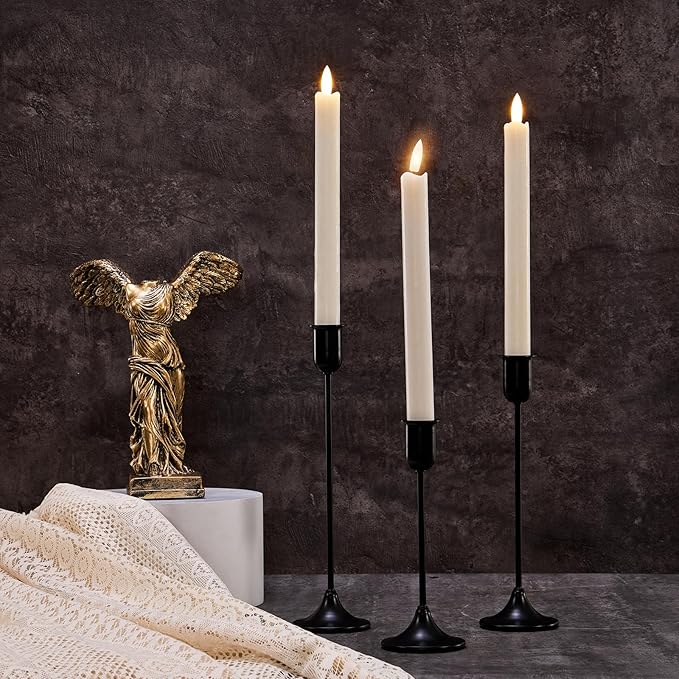 Black Tall Candle Candlestick Holder, 3PCS Taper Pillar Candle Sticks Stand Holders Decor, Centerpiece Dining Table Wedding Festive Fireplace Mantle Vintage Room Decorations, Housewarming Gift