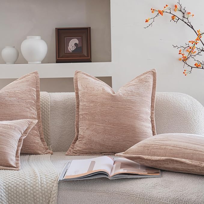Neelvin Set of 2 Velvet Decorative Throw Pillow Covers 18x18 Inch Beige Modern Luxury Cushion Covers Textured Pillow Cases for Living Room Home Decor Couch Sofa