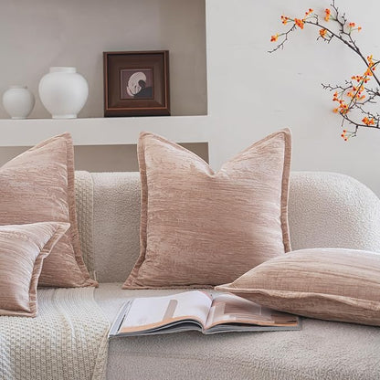 Neelvin Set of 2 Velvet Decorative Throw Pillow Covers 18x18 Inch Beige Modern Luxury Cushion Covers Textured Pillow Cases for Living Room Home Decor Couch Sofa