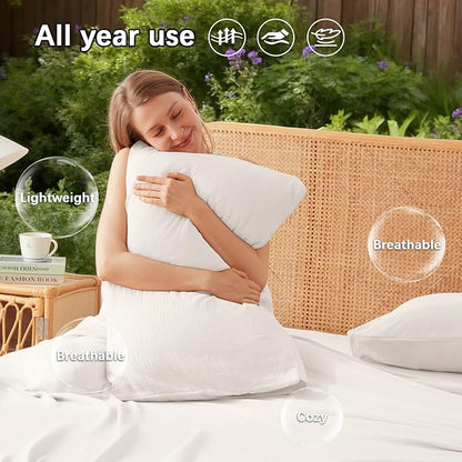 Sheets Queen Size Bed Set Cotton Bed Sheets Gauze 4 Pcs White Sheet Set 16" Deep Pocket Sheet & Pillowcase Sets Boho Muslin Sheets Soft Queen All Season Bedding Sets