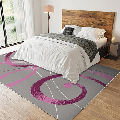 Superior Stylish Purple Circles Geometry Area Rug, Modern Abstract Grey Swirls Print Large Rugs, Machine Washable Breathable Durable Carpet for Room Sofa Living Room Mat Bedroom Decor,6 x 9ft
