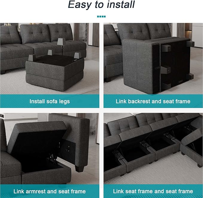 Belffin Armrest Module for Modular Sectional Sofa Couch Side Armrest for Sectional Modular Sofa Fabric Dark Grey