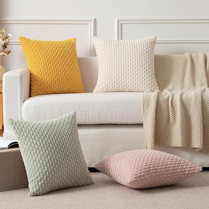 Kevin Textile Velvet Pillow Covers Striped Decorative Throw Cushion Case with Hidden Zipper for Home Couch/Bedroom 2 Pack (24x24 Inch Yellow)