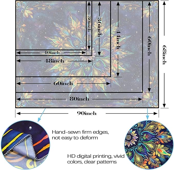Fowocu Boho Floral Mandala Tapestry for Bedroom Aesthetic Blue Bohemian Colorful Flower Wall Tapestry Purple Hippie Indian Extra Large Tapestries Wall Hanging for Living Room Dorm Decor 90 x 68 Inch
