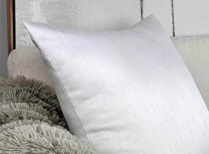 Aiking Home Collection 26x26 Inches Faux Silk Square European Shams, Zipper Closure, White (Set of 2)