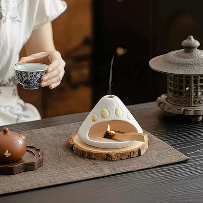 Handmade Ceramic Palo Santo Holder Burner & Sage Holder - Mini Tabletop Chiminea Burner Tray with Ash Catcher, Decorative Incense Holder for Spiritual Meditation & Yoga
