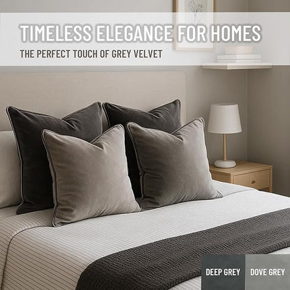 2 Pack Velvet Decorative Throw Pillow Covers, 12"x20", Dove Grey, Solid, Modern, Contrast Piping, Indoor Use, Bedroom & Living Room