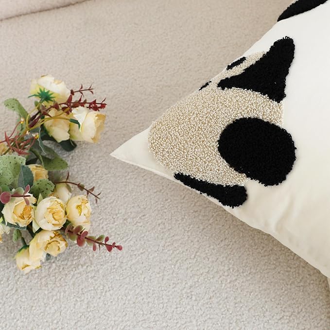 LIGICKY Panda Throw Pillow Cover White Velvet Cushion Cover Neutral Accent Tufted Animal Print Pillowcase Solid Decorative Soft Rectangle Cushion Case for Sofa Bedroom Party Décor, 12 x 20inch