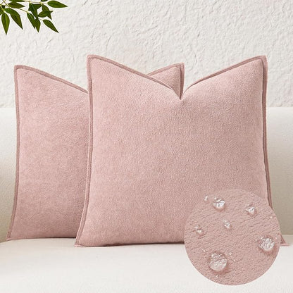 Kevin Textile Valentines Day Decorative Pillow Covers Light Pink 24x24 Inch Pack of 2 Waterproof Soft Boucle Textured Euro Pillowcases Elegant Accent Pillows for Couch Sofa Chair Bed Home